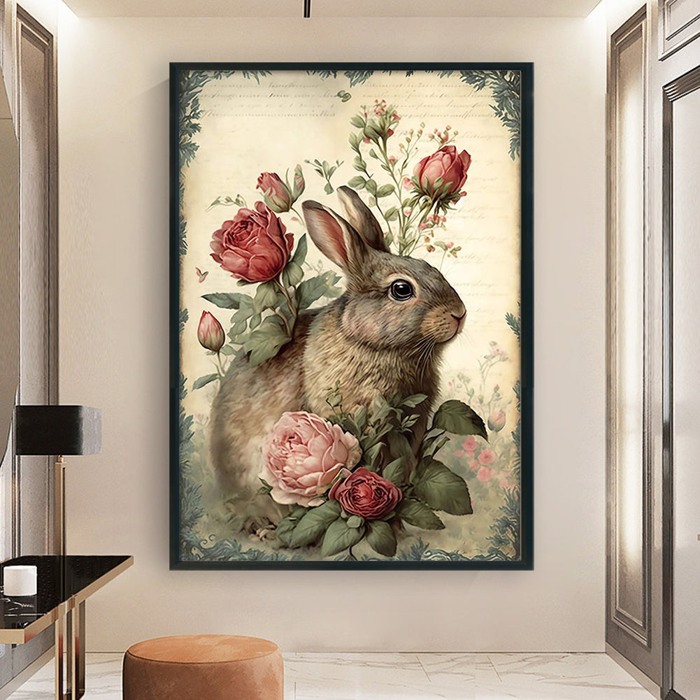 Retro Poster - Rabbit With Flowers - 11CT Stamped Cross Stitch 40*60CM