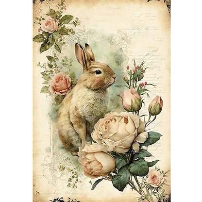 Retro Poster - Rabbit With Flowers - 11CT Stamped Cross Stitch 40*60CM