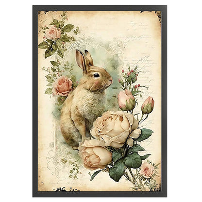 Retro Poster - Rabbit With Flowers - 11CT Stamped Cross Stitch 40*60CM