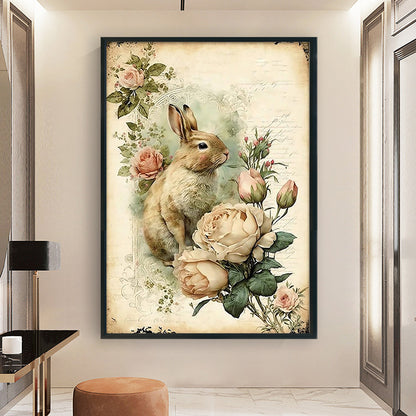 Retro Poster - Rabbit With Flowers - 11CT Stamped Cross Stitch 40*60CM