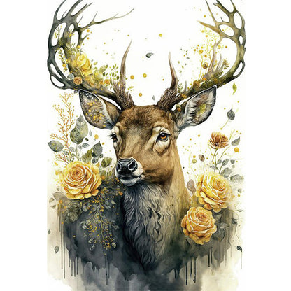 Retro Poster - Deer And Flowers - 11CT Stamped Cross Stitch 40*60CM