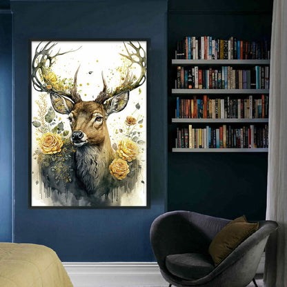 Retro Poster - Deer And Flowers - 11CT Stamped Cross Stitch 40*60CM