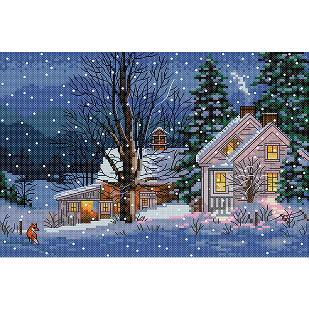 Snowy Night - 14CT Stamped Cross Stitch 30*21CM(Joy Sunday)