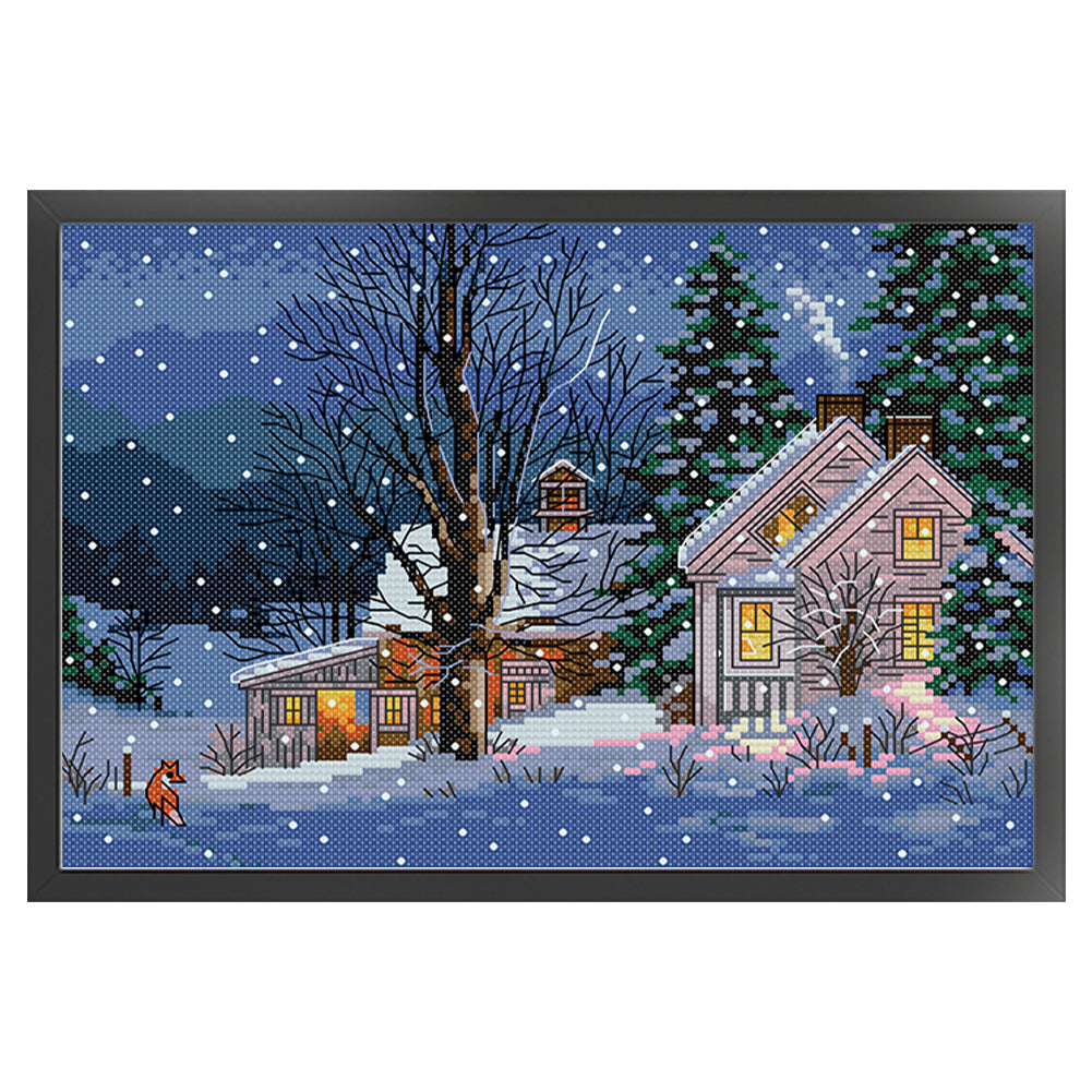 Snowy Night - 14CT Stamped Cross Stitch 30*21CM(Joy Sunday)