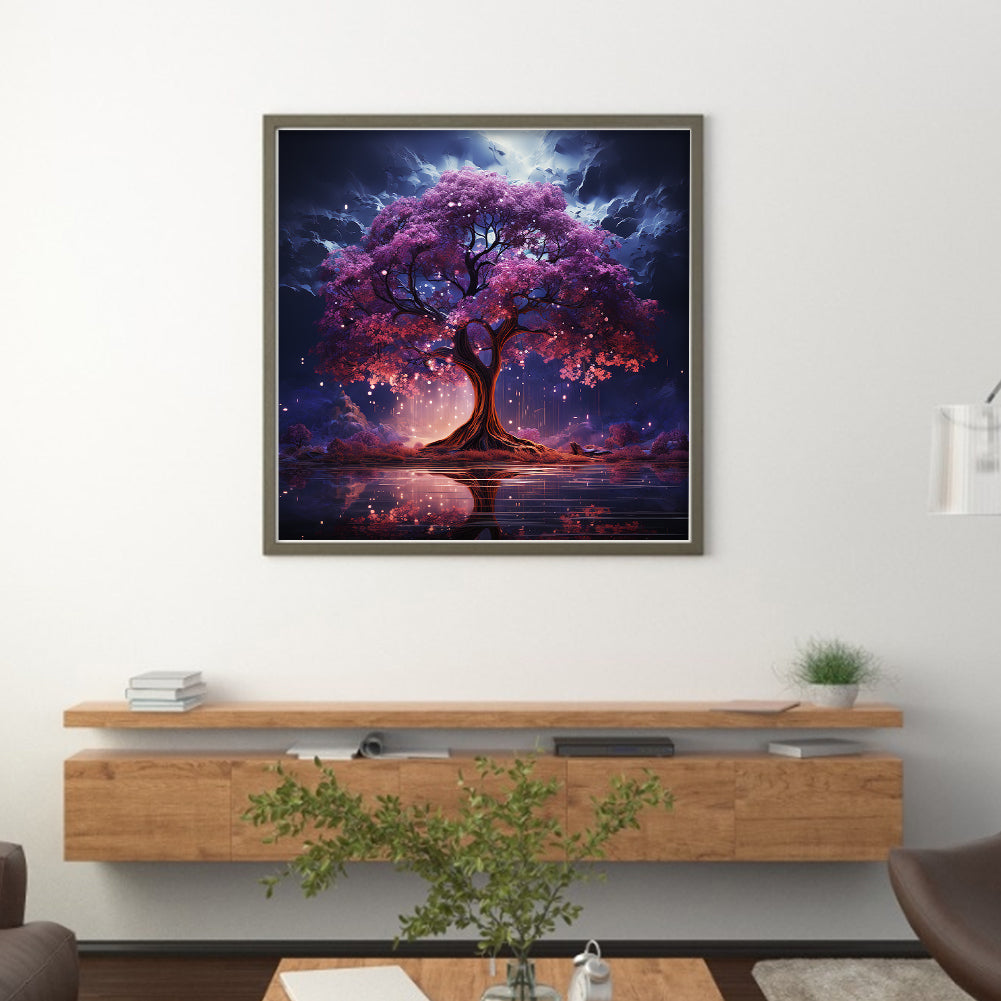 Fantasy Purple Flowering Tree - 14CT Stamped Cross Stitch 50*50CM