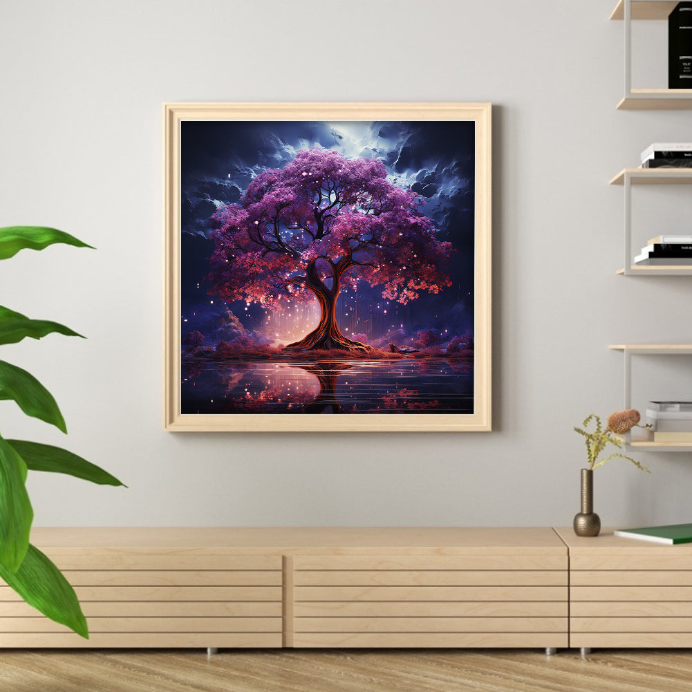 Fantasy Purple Flowering Tree - 14CT Stamped Cross Stitch 50*50CM