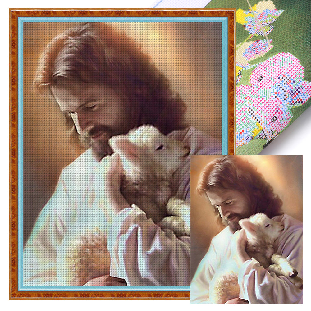 Priest And Lamb - 11CT Stamped Cross Stitch 40*55CM