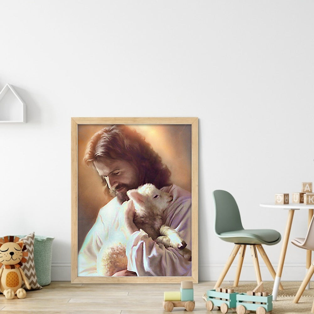 Priest And Lamb - 11CT Stamped Cross Stitch 40*55CM