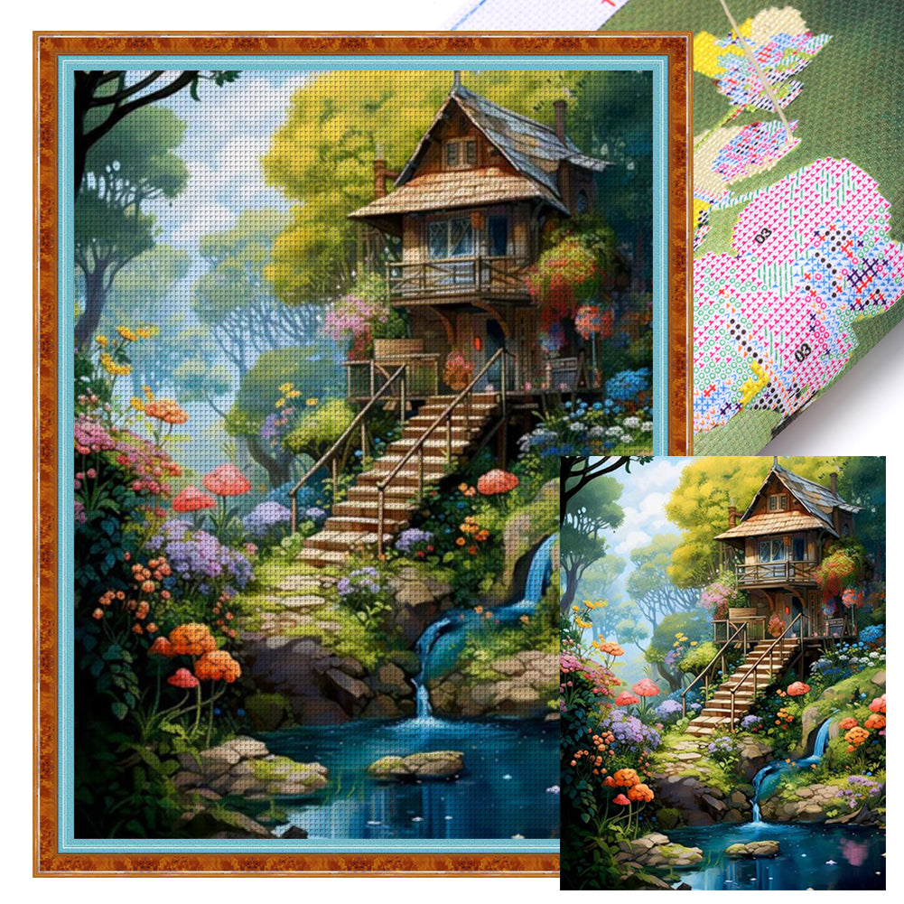 Landscape Scenery Cabin - 11CT Stamped Cross Stitch 50*65CM