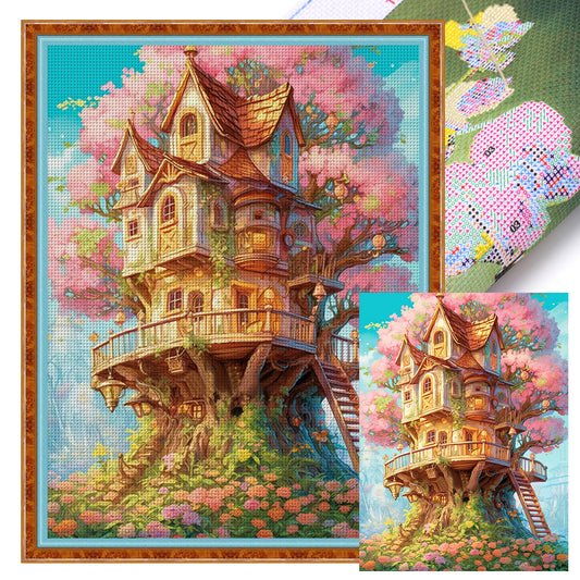 Flowering Tree House - 11CT Stamped Cross Stitch 50*65CM