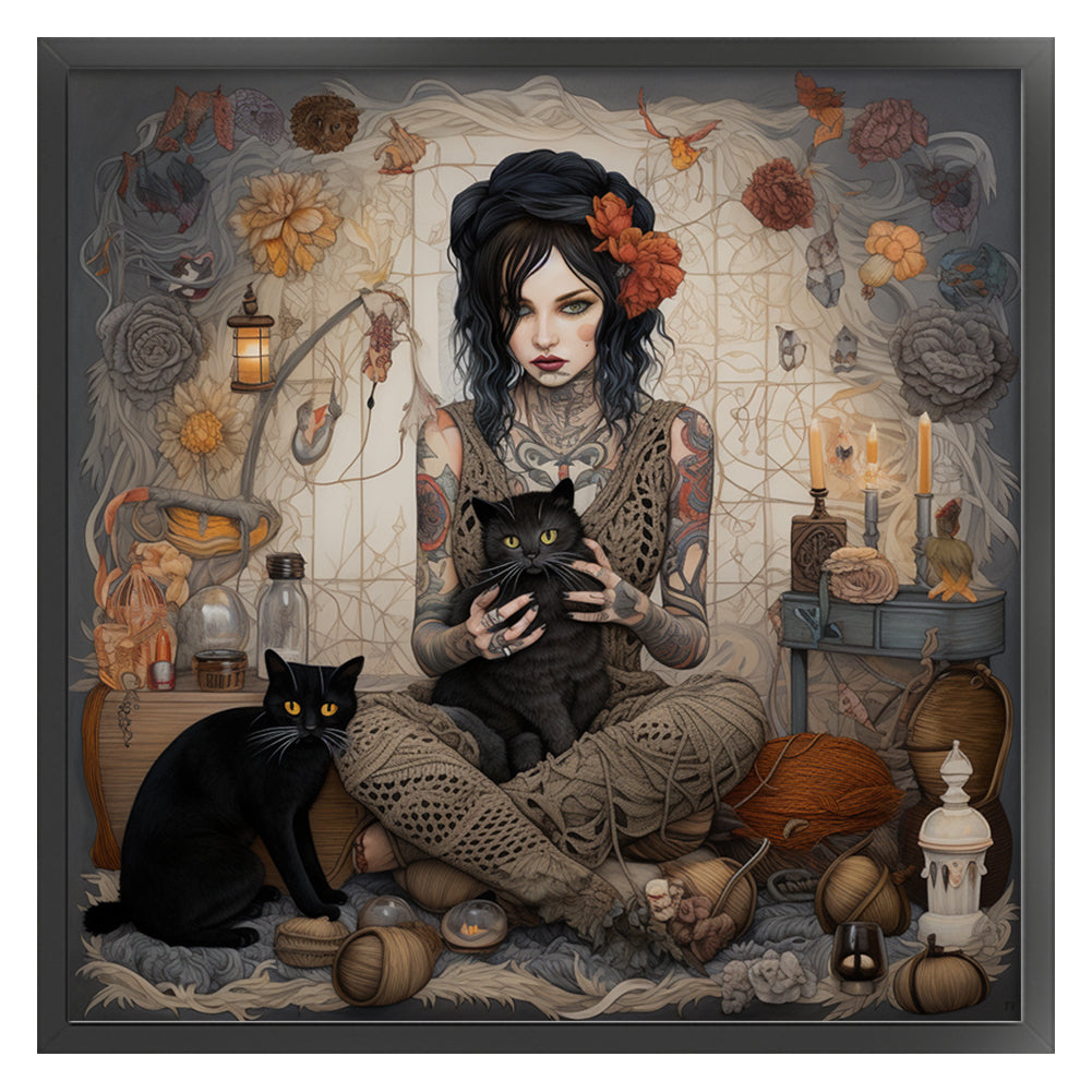 Girl And Black Cat - 11CT Stamped Cross Stitch 70*70CM