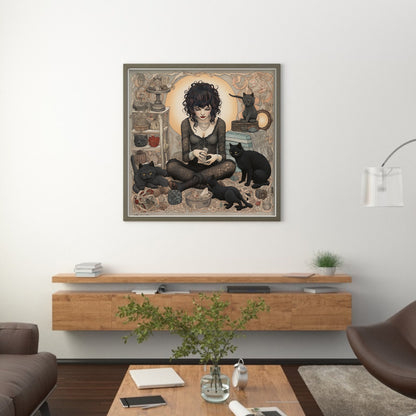 Girl And Black Cat - 11CT Stamped Cross Stitch 70*70CM