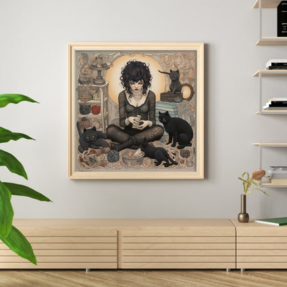 Girl And Black Cat - 11CT Stamped Cross Stitch 70*70CM