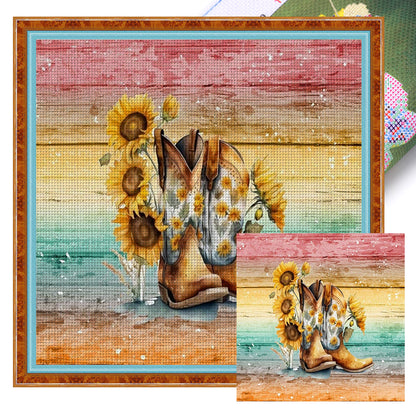 Boots Sunflower - 11CT Stamped Cross Stitch 40*40CM