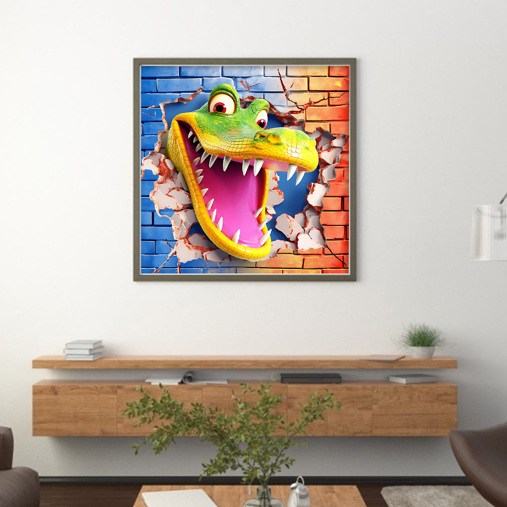 Crocodile Breaking Out Of The Wall - 11CT Stamped Cross Stitch 40*40CM