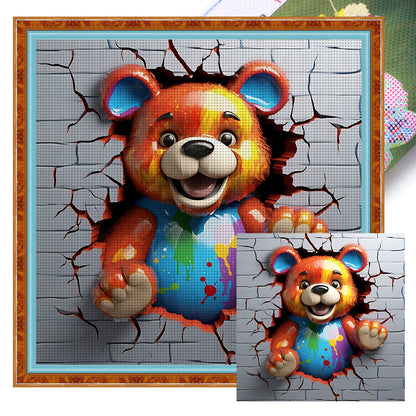 Brown Bear Breaking Out Of The Wall - 11CT Stamped Cross Stitch 40*40CM