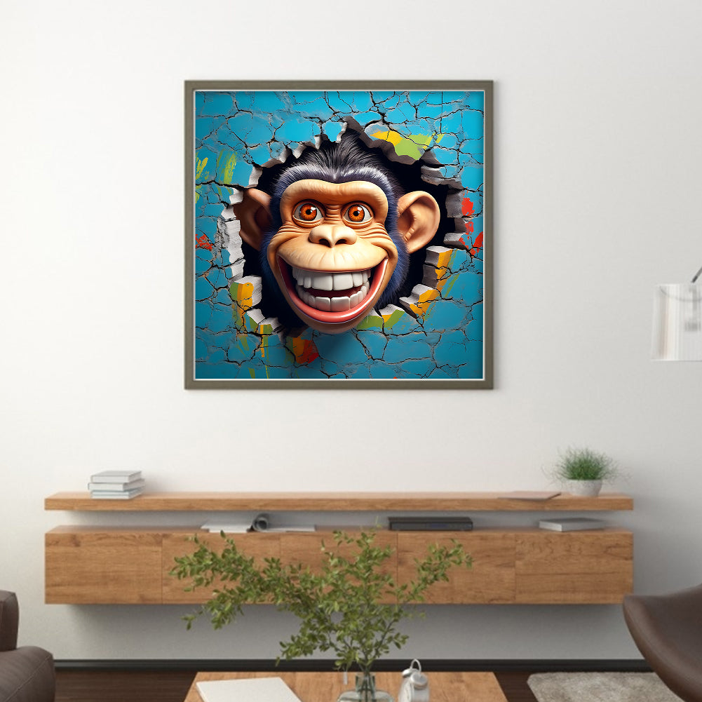 Monkey Breaking Out Of The Wall - 11CT Stamped Cross Stitch 40*40CM