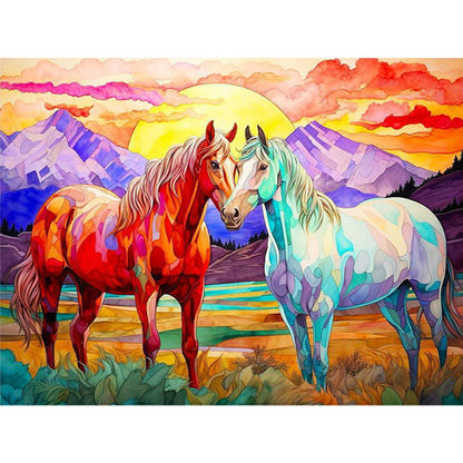 Two Horses In The Prairie - Full Round Drill Diamond Painting 40*30CM