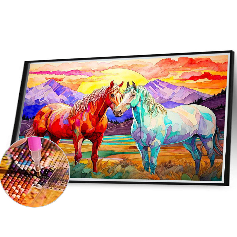 Two Horses In The Prairie - Full Round Drill Diamond Painting 40*30CM