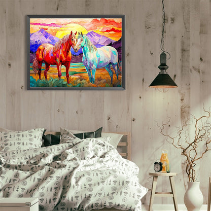 Two Horses In The Prairie - Full Round Drill Diamond Painting 40*30CM