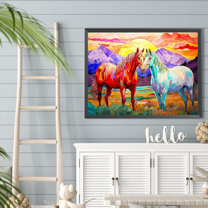 Two Horses In The Prairie - Full Round Drill Diamond Painting 40*30CM