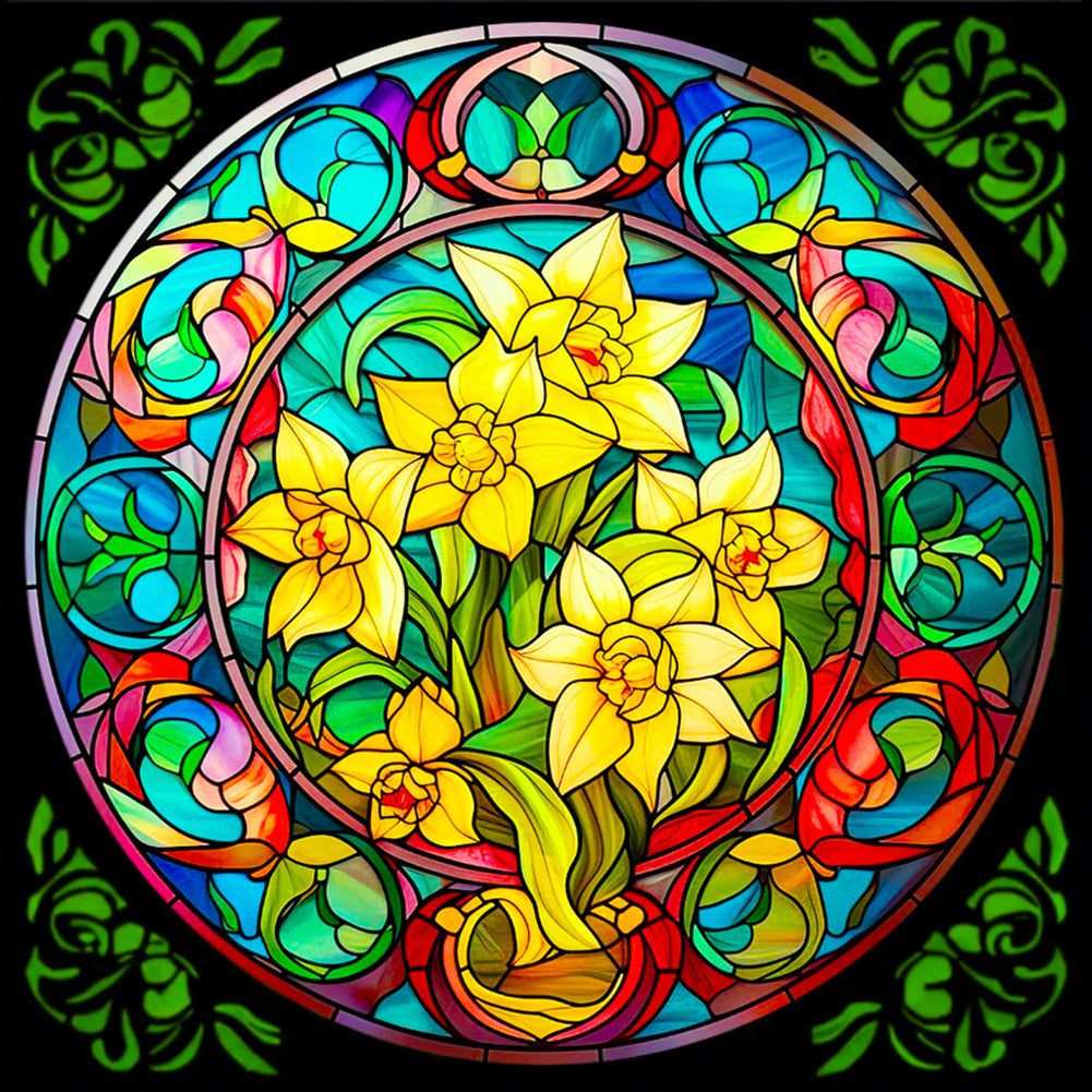 Glass Daffodil Window - Full Round Drill Diamond Painting 50*50CM