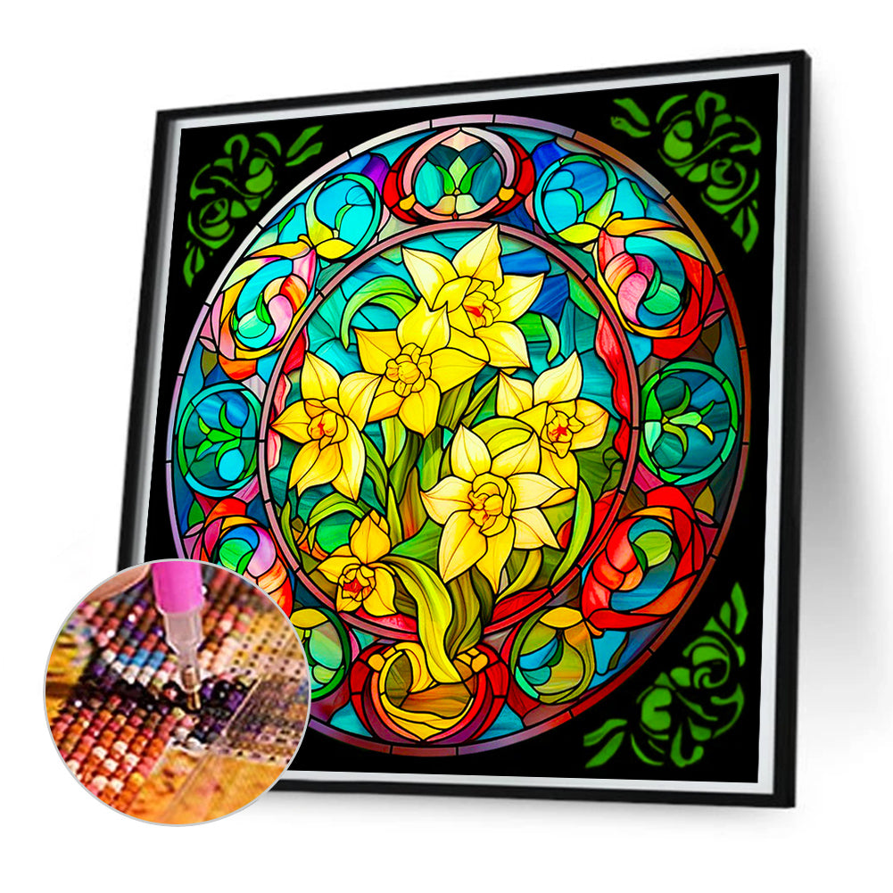 Glass Daffodil Window - Full Round Drill Diamond Painting 50*50CM