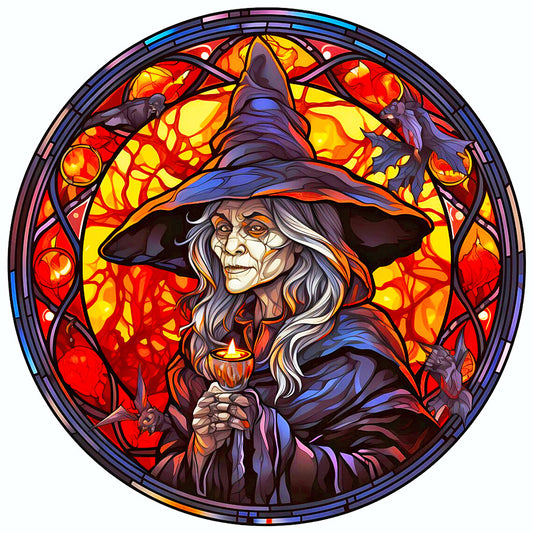 Glass Halloween Witch - Full Round Drill Diamond Painting 50*50CM