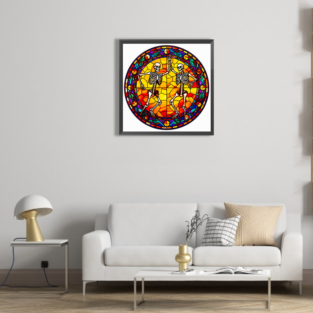 Glass Halloween Skull - Full Round Drill Diamond Painting 50*50CM