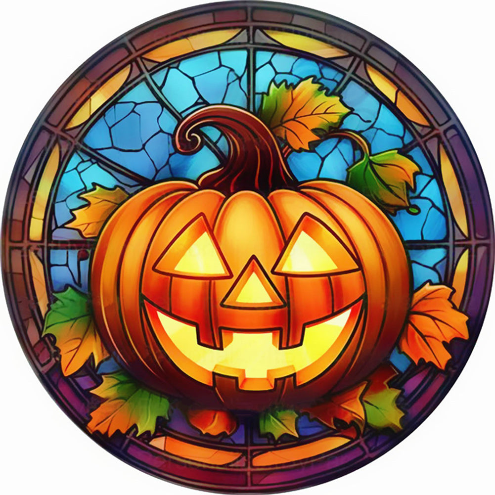 Glass Painting-Halloween Pumpkin - 18CT Stamped Cross Stitch 25*25CM