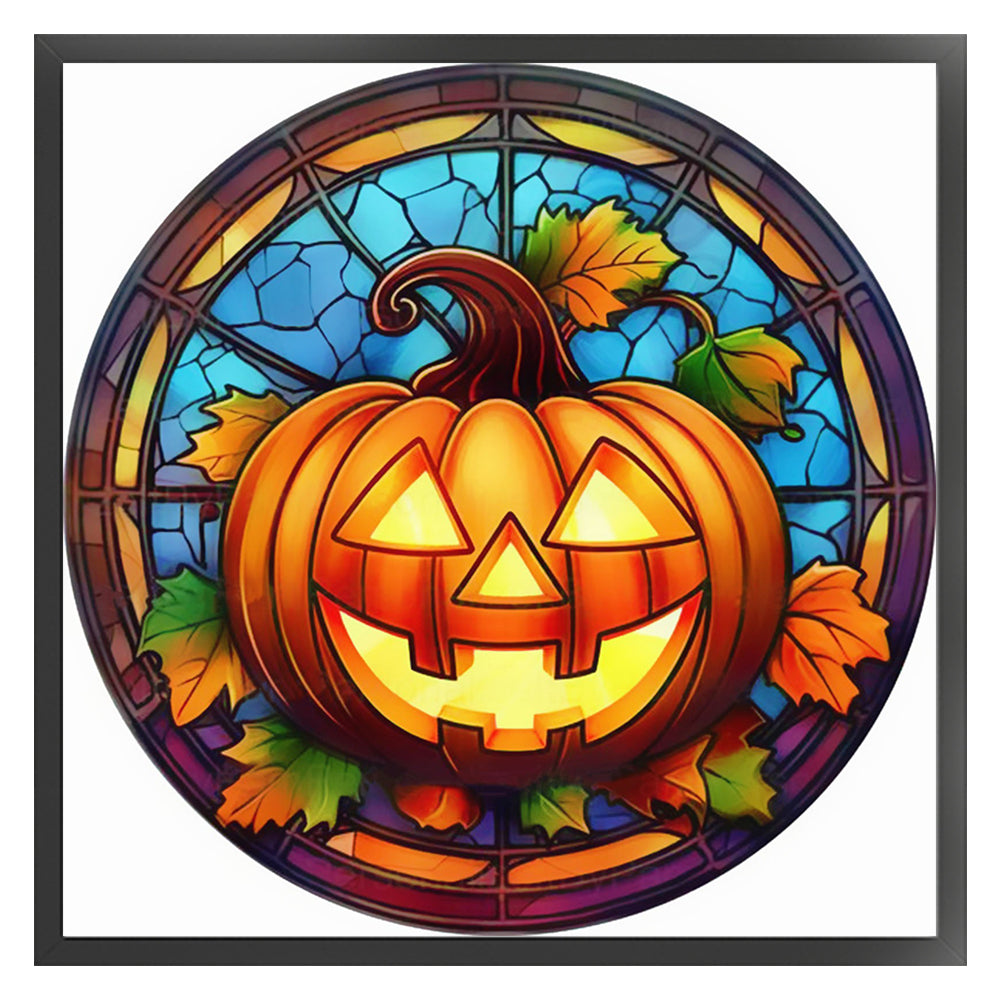 Glass Painting-Halloween Pumpkin - 18CT Stamped Cross Stitch 25*25CM