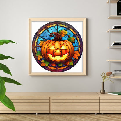 Glass Painting-Halloween Pumpkin - 18CT Stamped Cross Stitch 25*25CM