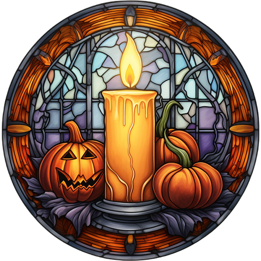 Glass Painting-Halloween Pumpkin Candle - 18CT Stamped Cross Stitch 25*25CM