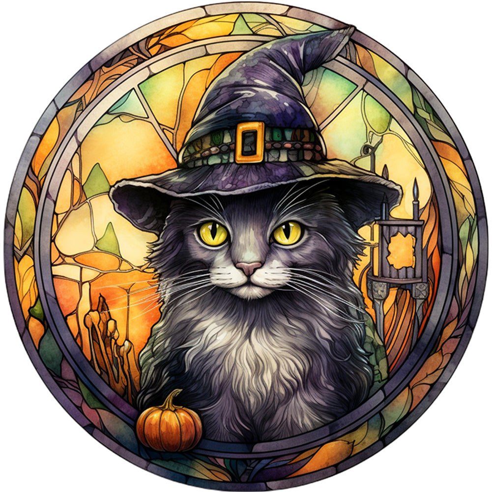 Glass Painting-Halloween Cat - 18CT Stamped Cross Stitch 25*25CM