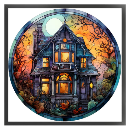 Glass Painting-Halloween Castle - 18CT Stamped Cross Stitch 25*25CM