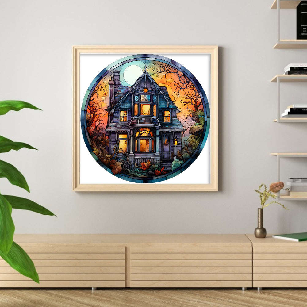 Glass Painting-Halloween Castle - 18CT Stamped Cross Stitch 25*25CM