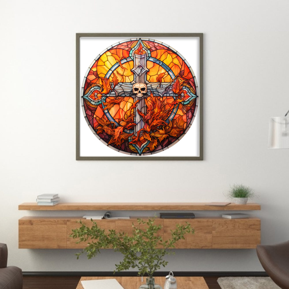 Glass Painting-Halloween - 18CT Stamped Cross Stitch 25*25CM