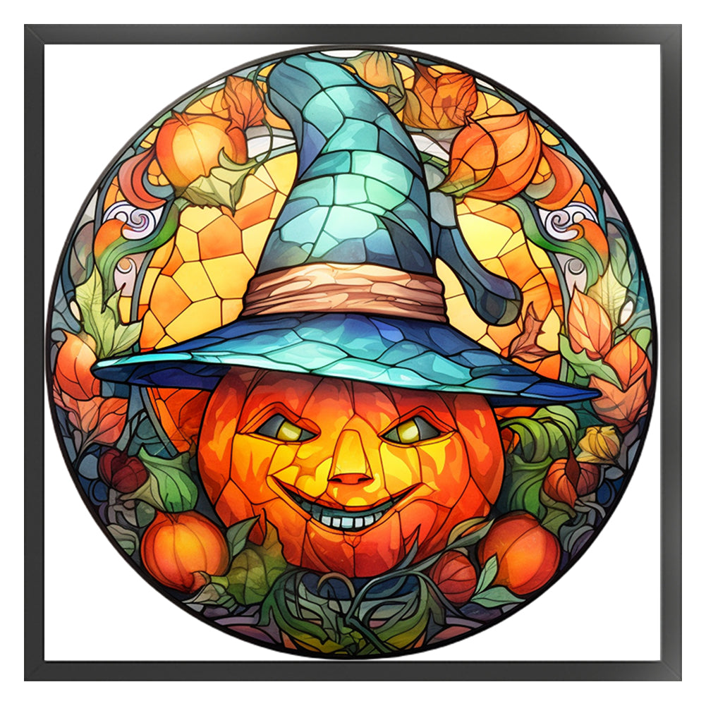 Glass Painting-Halloween Pumpkin - 18CT Stamped Cross Stitch 25*25CM