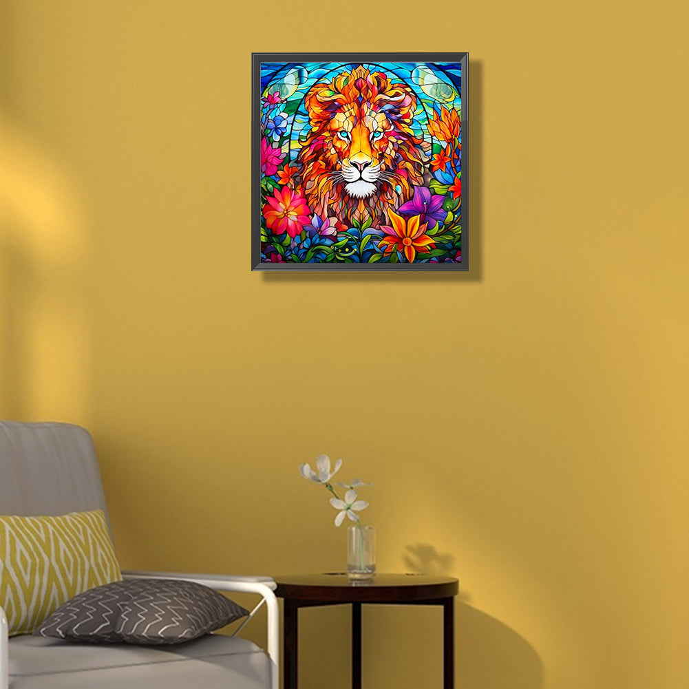 Glass Painted Lion - Full Round Drill Diamond Painting 40*40CM