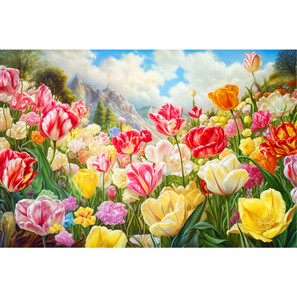 Blooming Tulip Field - Full Round Drill Diamond Painting 60*40CM