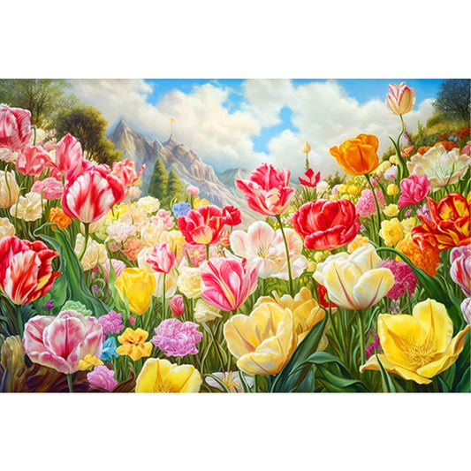 Blooming Tulip Field - Full Round Drill Diamond Painting 60*40CM