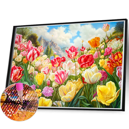 Blooming Tulip Field - Full Round Drill Diamond Painting 60*40CM