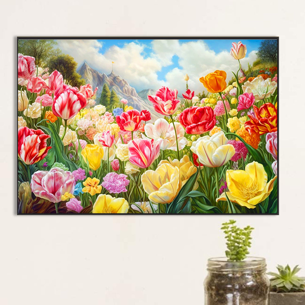 Blooming Tulip Field - Full Round Drill Diamond Painting 60*40CM