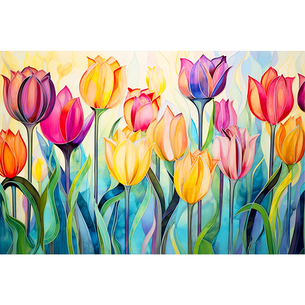 Glass Painting Tulip Field - Full Round Drill Diamond Painting 60*40CM