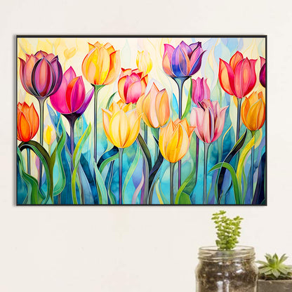 Glass Painting Tulip Field - Full Round Drill Diamond Painting 60*40CM