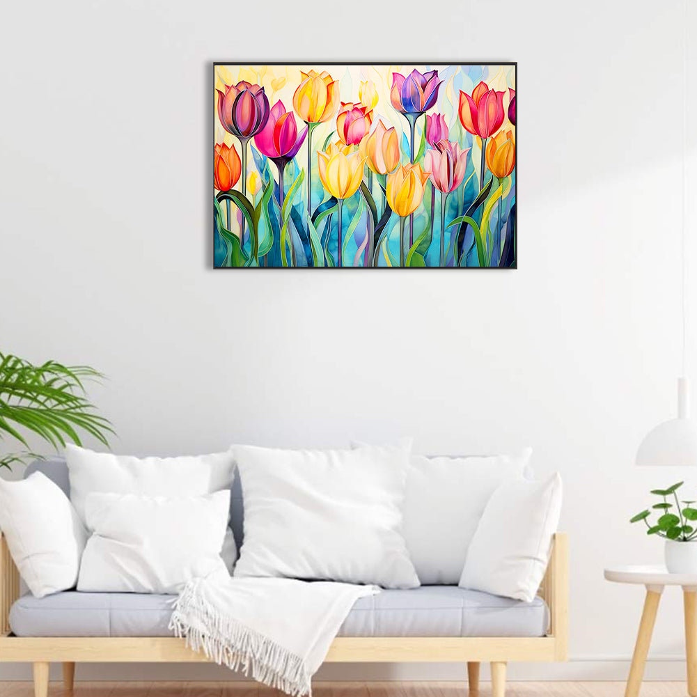 Glass Painting Tulip Field - Full Round Drill Diamond Painting 60*40CM