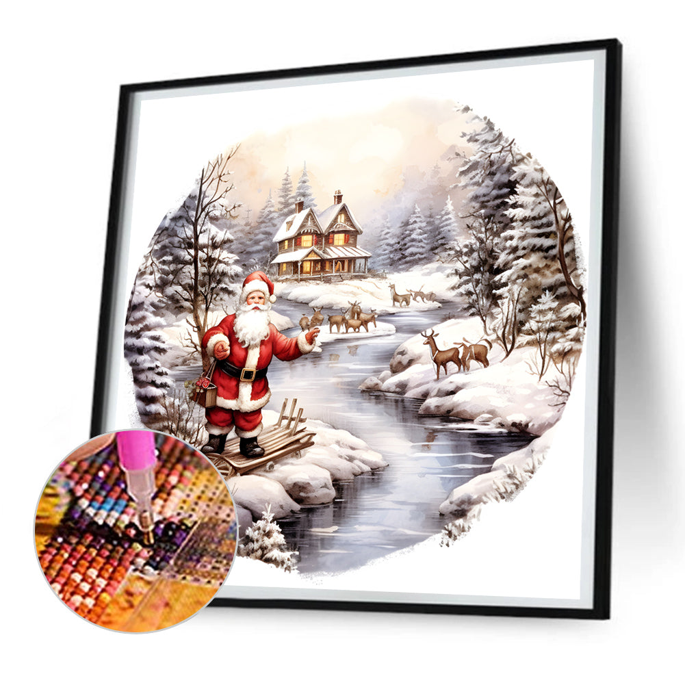 Santa In The Snow - Full Round Drill Diamond Painting 30*30CM