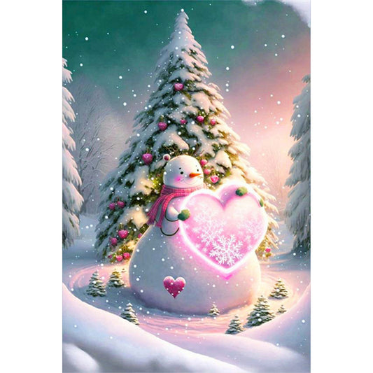 Snowman With Christmas Tree - Full Round Drill Diamond Painting 40*60CM