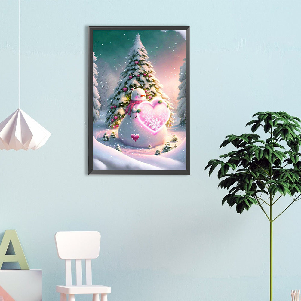 Snowman With Christmas Tree - Full Round Drill Diamond Painting 40*60CM