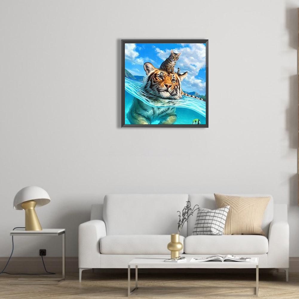Swimming Tiger - Full Round Drill Diamond Painting 30*30CM